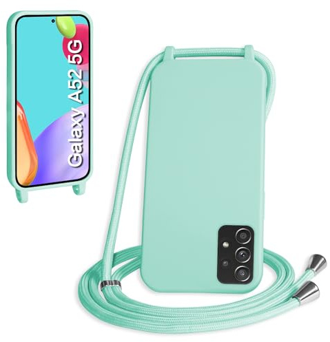 WenBaby Handykette für Samsung Galaxy A52/A52S Hülle mit Band,Handyhülle mit Schnur zum Umhängen Silikon Seil Necklace Schutzhülle mit Kordel Tasche Case TPU Bumper, Pfefferminzgrün