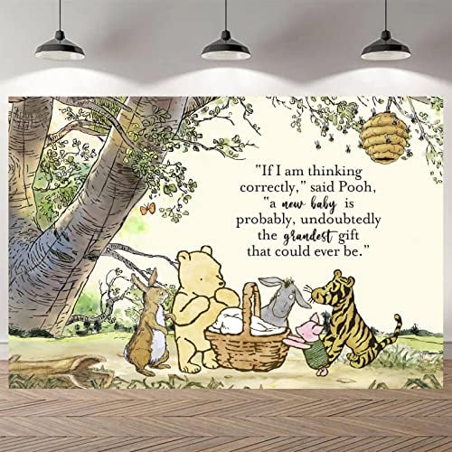 Unbala Niedlicher Winnie-Hintergrund für Babyparty, 144,7 x 94,9 cm, Zitate, Pooh, Fotografie-Hintergrund, Banner, tolles Neugeborenen-Geburtstagsparty-Zubehör, Dekorationen