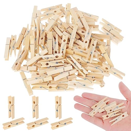 Thinp 100 Stück Wäscheklammern Holz,4.5cm Kleine Holzklammern,Nachhaltige Holzklammern aus Birkenholz,Deko Klammern,Holzwäscheklammern Auch zum Basteln Aufhängen Kleidung Foto Briefen Innen Außenbe