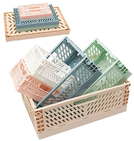 POXIAOER 5 Pcs Fodable Storage Baskets,Plastic Collapsible Storage Boxes,Small Storage Baskets,for Organizing Stackable Boxes for Kitchen Bathroom Office Home (2Mini&2Medium&1Large)
