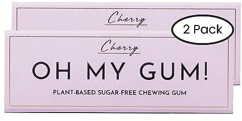 OH MY GUM! Natural Chewing Gum in Cherry Pack of 2 (10 Pieces/Pack) | 100% Plant Based Aspartame Free Chewing Gum | Award Winning Sugar Free Chewing Gum & Good for Teeth | Cherry Chewing Gum |