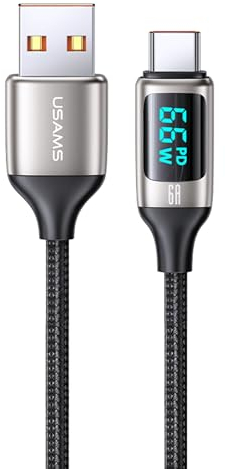 P4Y USB-C US-SJ544 U78 Lade- und Datenkabel mit digitaler Anzeige, 6A Schnellladung, Material: Nylon + Aluminium, geflochten Smart Layout, 1,2m Weiß