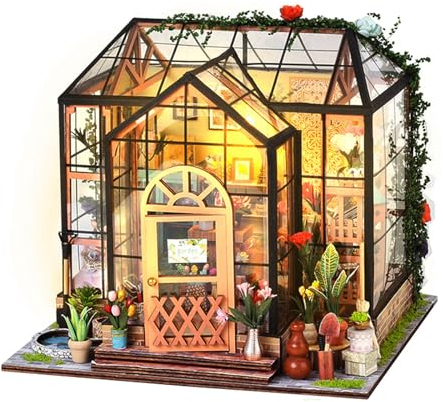 Maison Miniature a Construire Cathy's Flower House, DIY Miniature House en Bois avec LED, Maquette en Bois a Construire,Maison Miniature a Construire Diorama Cadeau pour Les Adultes, Femmes,Mères
