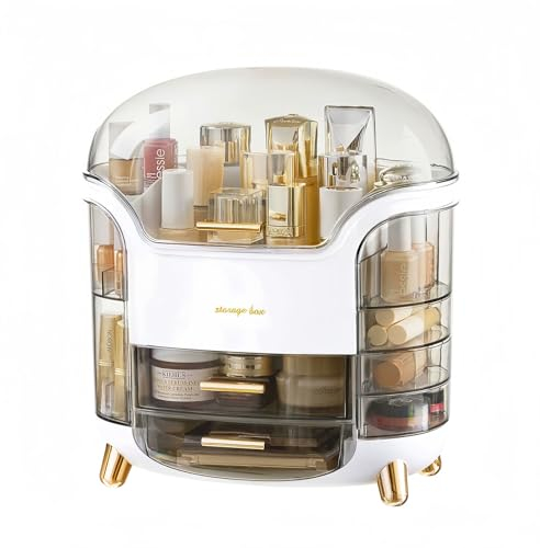 SIOOUI Make Up Organizer und Aufbewahrung, Kosmetik Organizer für die Arbeitsplatte mit Deckel und Schubladen, Kosmetik Hautpflege Organizer mit wasser & staubdichter Abdeckung für das Schlafzimmer