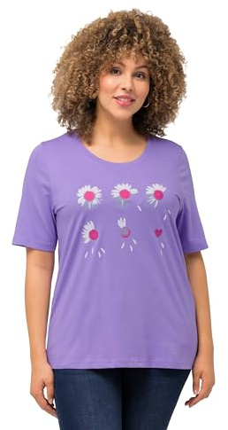 Ulla Popken Maglietta da Donna, Motivo Floreale, Viola, 46-48 EU, Lilla, 52/54 IT