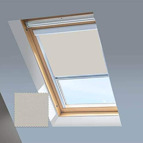 Classic Roof Blinds for Keylite Roof Windows - Blackout Blind - Stone -Silver Aluminium Frame (P08F (Visible Glass Size 960 X 1187))