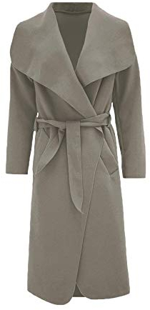 Women Long Waterfall Italian Duster Coat, Ladies Long Sleeve Oversized French Belted Trench Open Jacket, Adult Celebrity Winter Cardigan Cape With Pockets UK Plus Size 8-22, (Light grey-12-14)
