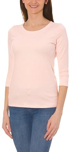 Alkato T-Shirt à Manches 3/4 et à Encolure Arrondie Top Moulant Femme, Rose poudré, M
