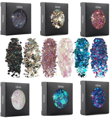 Pure Vie Glitzer für Nägel, 6Farben Glitzerpulver Gelnägel Make Up Deko Zubehör, Chrome Nail Powder Neonail Glassy Pearl Effect Glitzer Gesicht Pigmente Glitter für Körper Haare Face Body Festival