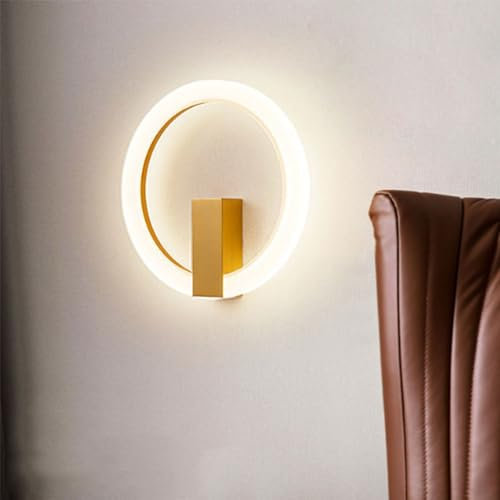 YKSJDFH Nordic Ring Wandleuchte LED Gold/Schwarz Hardware Wandlaterne Moderne einfache Wandleuchte 9W/23W/29W Nachttisch Acrylschirm Wandleuchte für Küche Kinderzimmer Flur Bar Café