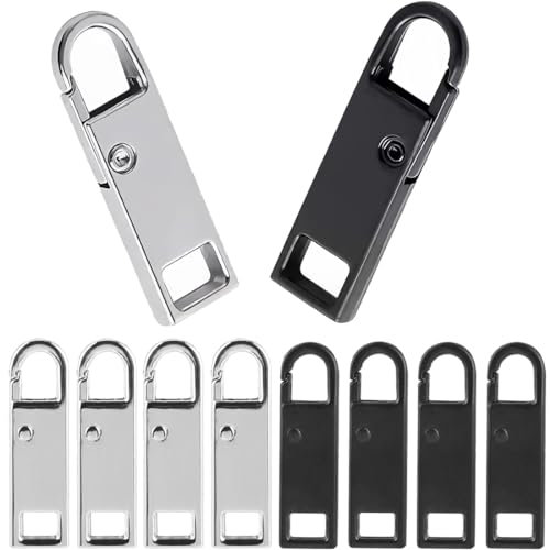 Kit 10 Ganci per Cerniere Lampo in Metallo, ideali per la riparazione di abbigliamento, valigie, zaini e borse. Linguette di sostituzione inclusi per una maggiore praticità.