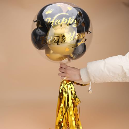 ALEGRE Bobo Klar Ballons 24 Zoll Durchsichtige Ballons mit 8 Stück 5 Zoll Luftballons aus Latex,Bobo Helium Ballons,Kristall Blase Klar Ballons Runde mit Geburtstagsaufklebern