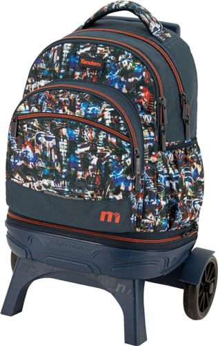TANDEM Carro Compact Premium Desmontable, Mochila con Carro Escolar Resistente, 35L, 5 Compartimentos, Ruedas Grandes y Silenciosas, Tirantes Ergonómicos, Asa Acolchada, Colección Color Street