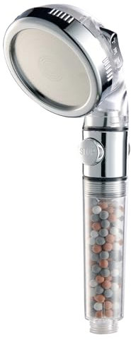 Easylife Mineral Shower Head (Measures: H24.8 x W4cm. Head Dia 8cm). Filter Shower Head High Pressure. Water Purifying Shower Filter Head with Start/Stop Button. Power Shower Head - Fully Guaranteed