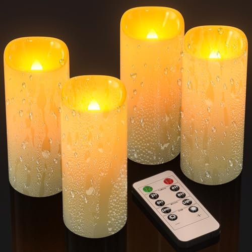 SoulBay Outdoor Candles for Garden, 4pcs Battery Flameless LED Pillar Candles Flickering with Remote Control Timer, Waterproof Candle for Garden Lanterns Home Room Patio Decorations, 5.6 x 12.7cm