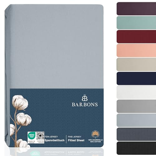 BARBONS Spannbettlaken 160x200cm - 100% Baumwolle Spannbetttuch Hellblau