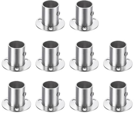 QUARKZMAN 10pz Supporto Flangia Asta Armadio in Acciaio Inox, 1 Dia Supporto per Asta Flangiato Attacco Palo Supporto Tubo Parete con Viti, Argento
