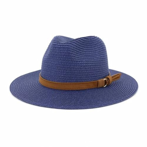 Plancholo Chapeau de paille d'été à large bord Panama Fedora Beach Hat avec ceinture pour homme et femme