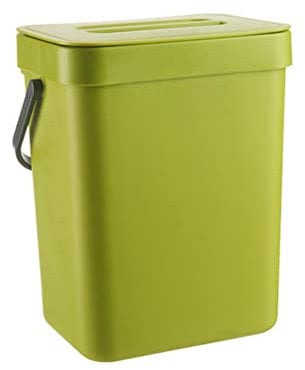 Poubelle à Compost de Cuisine 3L, Petite Poubelle Suspendue, Caddie à Compost de Cuisine avec Poignée et Couvercle Amovible (Vert)
