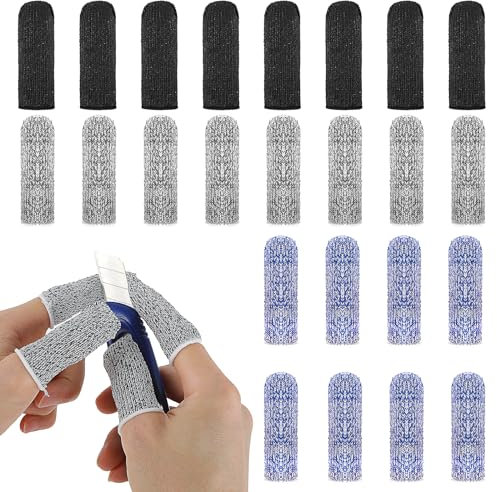 24 Stück Fingerschutz Bei Verletzung Finger Sleeves Atmungsaktive Fingerkuppenschutz Daumenschutz Anti-Rutsch Schnittschutz Fingerlinge für Fingerarthritis Gartenarbeit (Schwarz, Grau, Blau)
