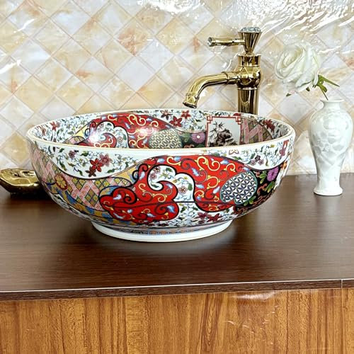 1 ensemble complet vasque rétro de luxe en céramique avec robinet doré et bonde pop-up sans trop-plein pour salle de bain vanité sur le dessus