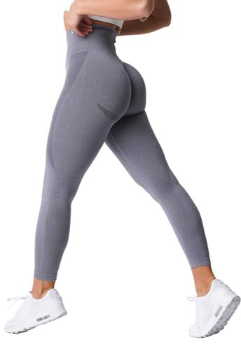 OUDOTA Leggings Damen NO Scrunch Sportleggins Blickdicht Push Up Sporthose Seamless High Waist Yoga Hose Gym Leggins für Sport & Alltag Weiß-Grau,S