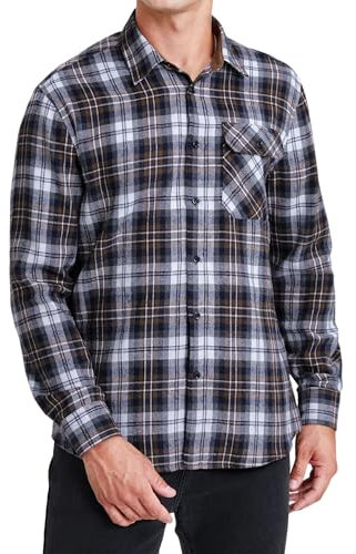 HISDERN Chemise en Flanelle à Manches Longues pour Homme Chemise à Carreaux Chaude Chemise à Carreaux régulière avec Poche Marron/Marine L