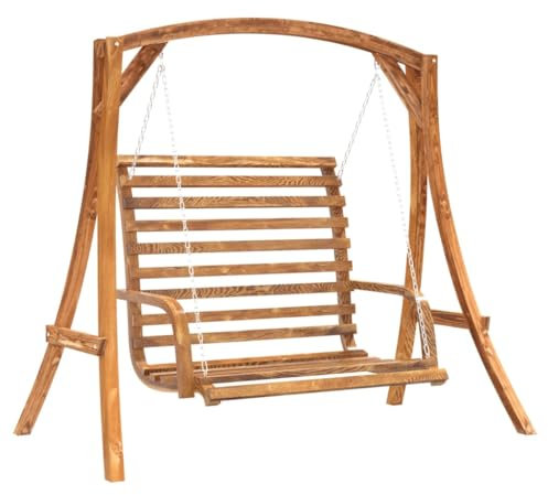 vidaXL Hollywoodschaukel, Gartenschaukel mit Ketten, Schaukelbank für Garten Terrasse, Hängeschaukel Bank, Massivholz Fichte mit Teak-Finish