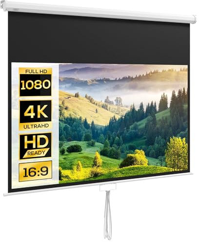 HOMCOM Écran de Projection de 80 Pouces, écran vidéoprojecteur, pour Home cinéma, 16:9 4K HD, Fixation Mur ou Plafond, 187 x 8 x 150 cm, Blanc