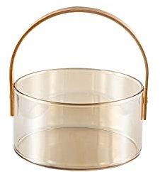 OQHAIR fruit tray Living Room Glass Fruit Plate Transparent Bowl Household Snack Fruit Storage Basket With Wooden Handle (Color : Champagne)