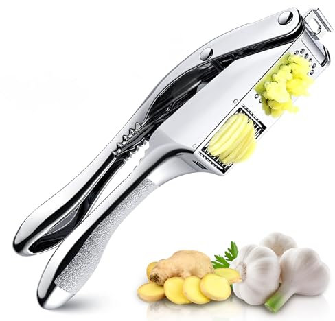 Pavlleen Knoblauchpresse Edelstahl, 2 In 1 Knoblauchhacker und schneider, mit ergonomischem Griff,Handlich & leicht zu reinigen,Knoblauchpresse Spülmaschinenfest