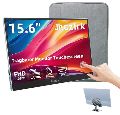 Jhcztrk écran tactile Portable Monitor 15,6 pouces 1080P Ultra Slim et léger Bezel less FHD IPS HDR Gaming Monitor avec haut-parleurs intégrés et VESA pour ordinateur portable Mac PC Xbox PS4/5 Switch