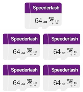 Micro-SDXC-Speicherkarte, 64 GB, 5er-Pack, Speederlash Kamera plus TF-Karte mit Adapter, 90 MB/s Lesegeschwindigkeit, 4K-UHD und 5K-Video-Unterstützung, U1 V30 A1, für Überwachungskamera, Smartphone