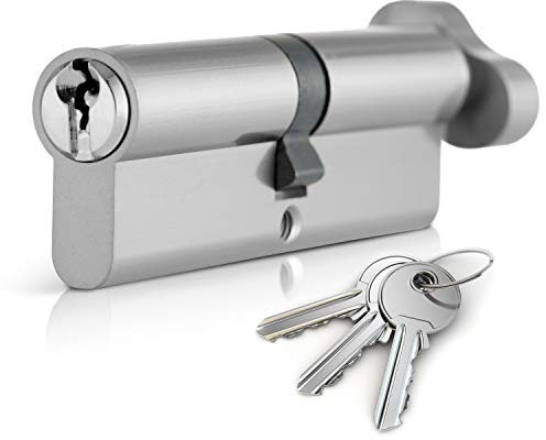 Cylinder LockChrome 45/55T Thumb Turn Euro Cylinder Lock (100mm), Euro Door Barrel Lock with 3 Keys, Anti-Bump, Anti-Drill, Anti-Pick Door Lock with Key, High Security for Wooden, UPVC and Composite D