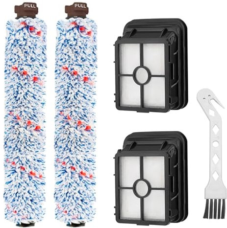 Lot de 2 rouleaux de brosse, filtres, compatibles avec 2 rouleaux de brosse multi-surfaces, 2 filtres de rechange, brosse Milti-surface pour aspirateur eau et poussière Bissell CrossWave 1866 17132