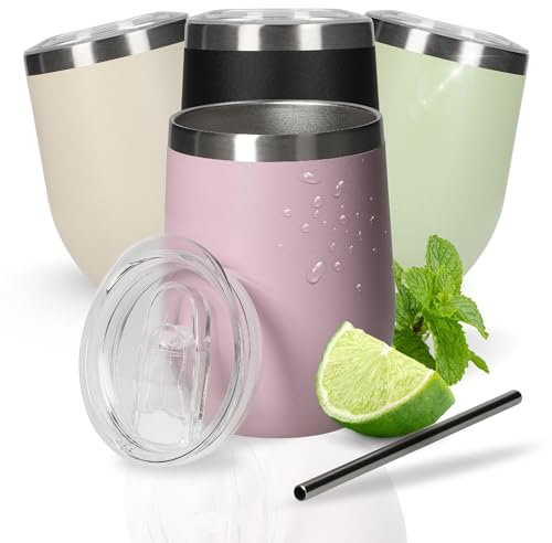 Weinbecher 350 ml 'Vinova' - doppelwandiger Edelstahlbecher hält Getränke lange kalt - Trinkbecher mit Deckel und Strohhalm - Becher als perfekte Geschenkidee für den Sommer, Farbe:lila