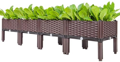 Erhöhter Pflanzkasten mit Beinen Moderner Rattan-Stil Outdoor Pflanzkasten Hochbeet für Gemüse