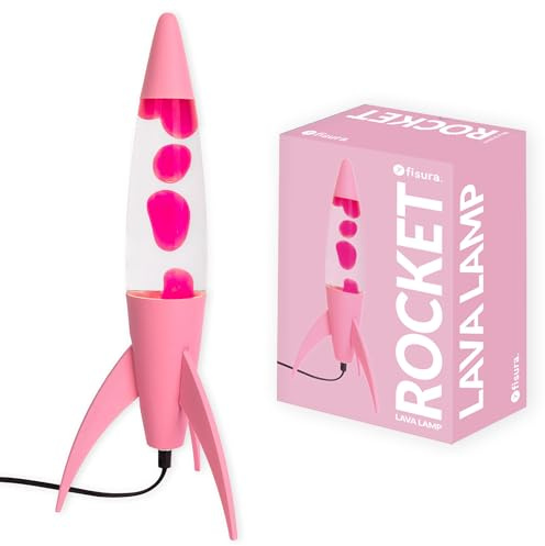 Fisura – Rosa Lavalampe „Rocket“, Retro-Dekolampe mit rosafarbener Basis und transparenter Flüssigkeit, inklusive Ersatzlampe, Tischlampe für Zuhause, 20 x 20 x 45 cm