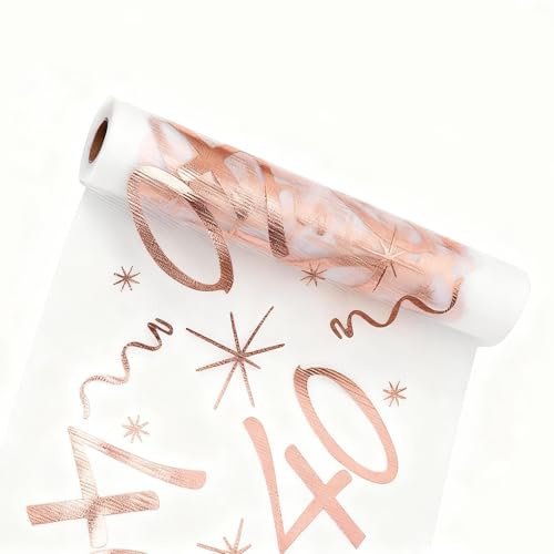 Tischläufer 40. Geburtstag, Roségold 40. Geburtstag Tischdeko 28cm x 10m | Tischdecke Deko Rolle, Geburtstag Tischband für 40 Jährige Mann und Frau