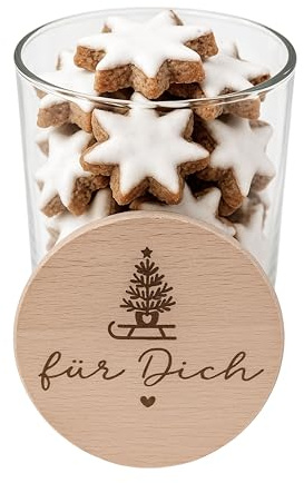 Für Dich Weihnachts-Geschenkglas mit Holzdeckel, Gravierte Tannenbaum-Dekoration, Transparentes Glas mit Süßigkeiten-Aufbewahrung, Adventsgeschenk