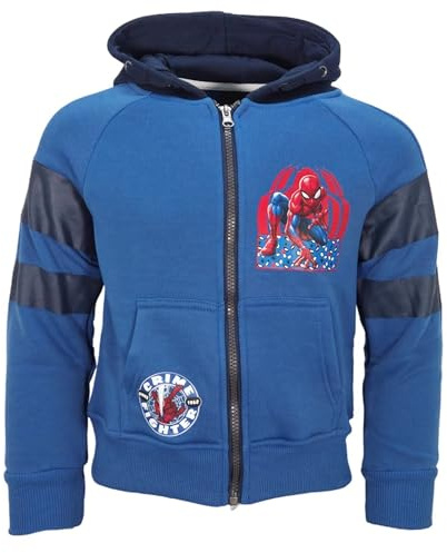 E plus M Spiderman Kinder Hoodie Jacke Jungen – Kapuzenjacke mit Reißverschluss – Gr. 92–128 – 100% Polyester – Dunkelblau oder Hellblau – Offizielles Lizenzprodukt