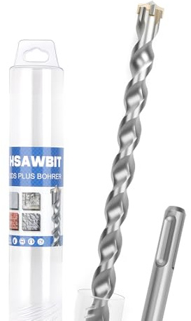 Foret à béton SDS Plus 16 x 360 mm, avec 4 taillants, foret professionnel pour perforateur dans le béton, la maçonnerie, la pierre, la brique, idéal pour béton armé et marteau perforateur