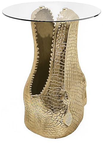 Beistelltisch WILDLIFE CROCODILE 46cm - gold transparent - Metall | Handgefertigt, als Couchtisch nutzbar, max. Belasbarkeit: ca. 5 kg, hochwertig, für Wohnzimmer