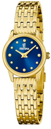 Festina Damenuhr Analog aus Edelstahl 316L Goldfarben | Quarzuhr, Widerstandsfähiges Mineralglas, Wasserdicht 5 ATM, F20750/4, Mademoiselle
