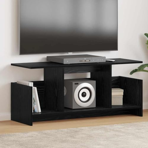 Kaloriko TV-Ständer Schwarz Eichen-Optik, 102x35x45 cm, Holzwerkstoff, Modernes TV Rack für Wohnzimmer, Entertainment Center, Kratzfest