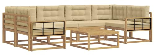 vidaXL Outdoor-Sofagarnitur mit Kissen 5 pcs Weiß und Beige, Moderner Gartensofa, Outdoor-Sitzgruppe für Patio-Relax, Lounge-Set aus Akazie, ideal für Pool und Garten
