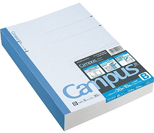 KOKUYO Campus NO-3BNX10 Taccuino a righe B, 6 mm, semi-B5, 30 fogli, 35 righe, blu, confezione da 10