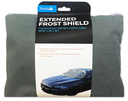 Simply FRO2 Extended Car Frost Protection and Sun Shield, Size 1.60/1.29m x 0.97m x 0.89m (63/47 x 38 x 35) Water-Resistant, Protects Windscreen from Frost, Snow, Sunlight, Rain, Bird Dropping, Dust & Ice, Universal Fit, Durable & Lightweight