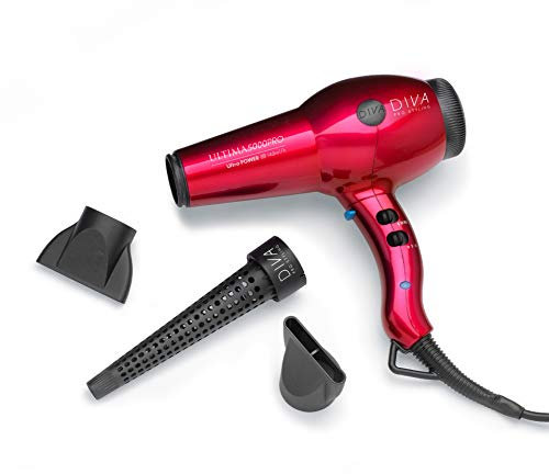 DIVA Pro Styling Ultima 5000 Pro Haartrockner/Föhn - 2200W, 4 Hitze- und 2 Geschwindigkeitsstufen - True Cold Shot, rot