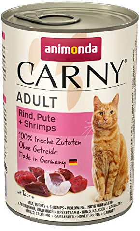 animonda Carny Katzen Nassfutter Rind + Pute + Shrimps (6 x 400g), getreidefreies Katzen Nassfutter ohne Zucker, mit frischen fleischigen Zutaten